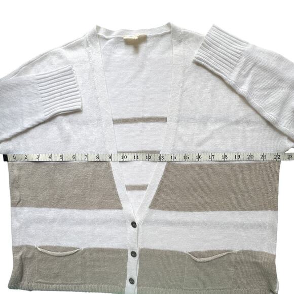 Eileen Fisher XS Linen Slub Cardigan Striped Beige White Lightweight Sweater - Picture 6 of 10